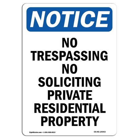 Signmission OSHA Notice Sign, 5" H, 3.5" W, No Trespassing No Soliciting Private Sign, Portrait, 10PK OS-NS-D-35-V-14943-10PK